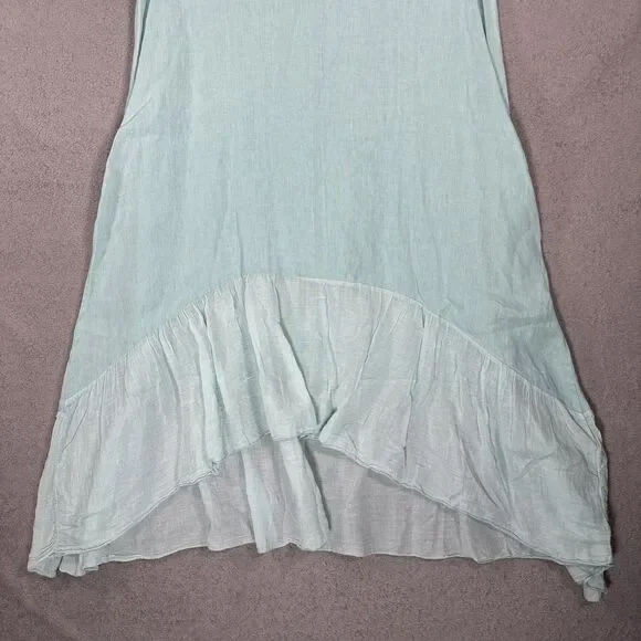 Vasna Linen Dress Size M Teal‎ Handkerchief Hem Lagenlook Italy Boho Minimalist - Picture 2 of 13